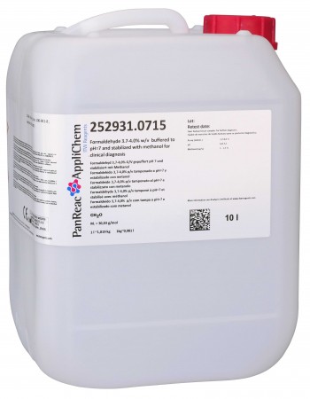 Formaldehído 3.7-4.0% p/v tamponado a pH=7 y estabilizado con metanol para diagnóstico clínico