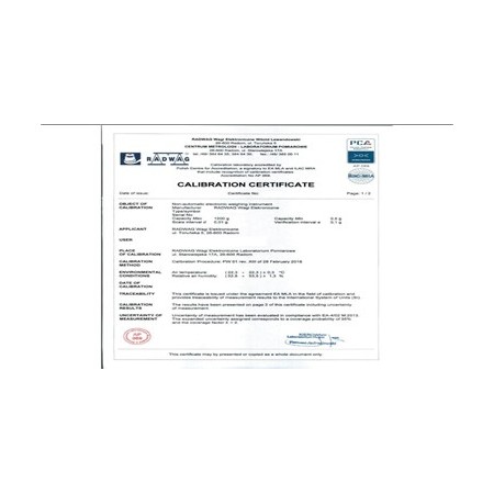 Certificado de calibración RADWAG (modelo PS y WL60 Kg)