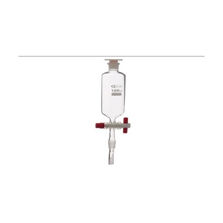 Embudo de adición cilíndrico 14/23 con llave PTFE, LBG 3.3 100 ml