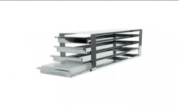 Rack con bandejas extraibles de acero inoxidable para 2 x 3 cajas de altura 95 mm
