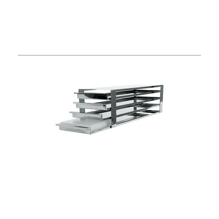Rack con bandejas extraibles de acero inoxidable para 2 x 3 cajas de altura 95 mm