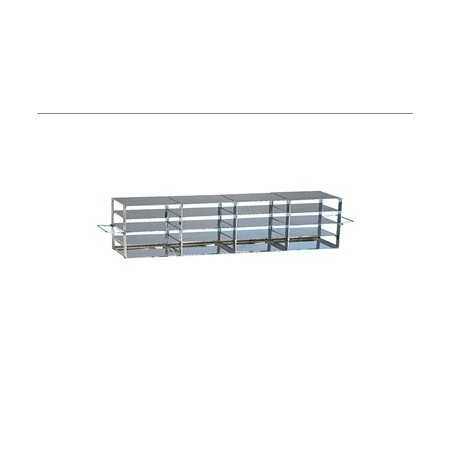 Rack con bandejas extraibles de acero inoxidable para 3 x 3 cajas de altura 50 mm