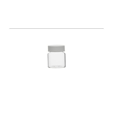 Vial roscado transparente con tapón blanco y junta de EPE, 26 ml, 121 uds