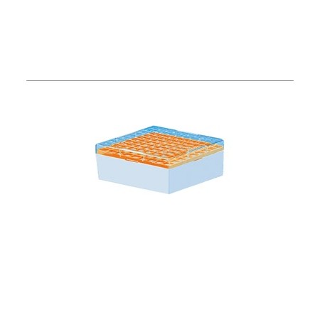 Caja de PC congelable para 81 criotubos de 3-5 ml, naranja
