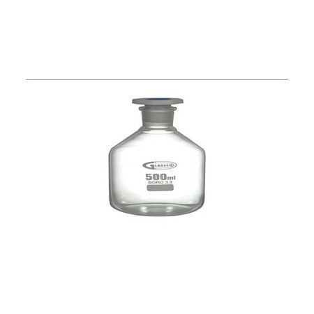 Frasco transparente para reactivos boca estrecha con tapón de PP, 500 ml, GLASSCO