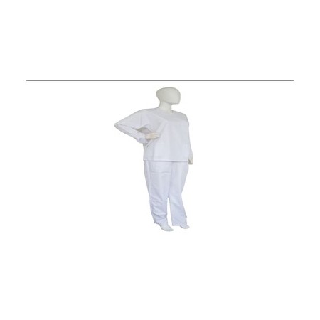 Pijama de laboratorio, 65% poliester/35% algodón, blanco, unisex, talla M
