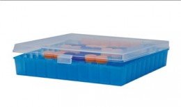 Caja de plástico congelable con tapa bisagra, (10 x 10), PP, natural/azul