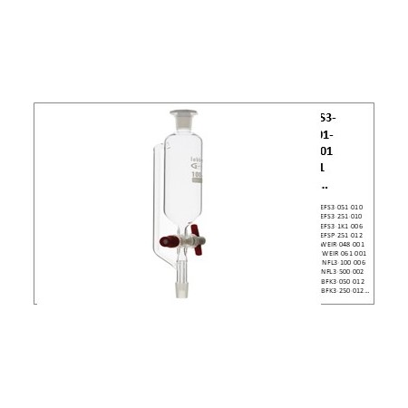 Embudo de adición cilíndrico 14/23 con llave PTFE, LBG 3.3 50 ml