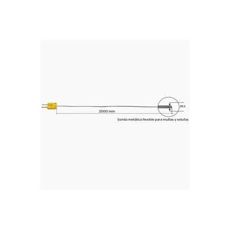 Sonda de temperatura termopar K, hilo FLEXIBLE, para muflas y estufas, 1,5x2000 mm, de -60 a 1000 ºC